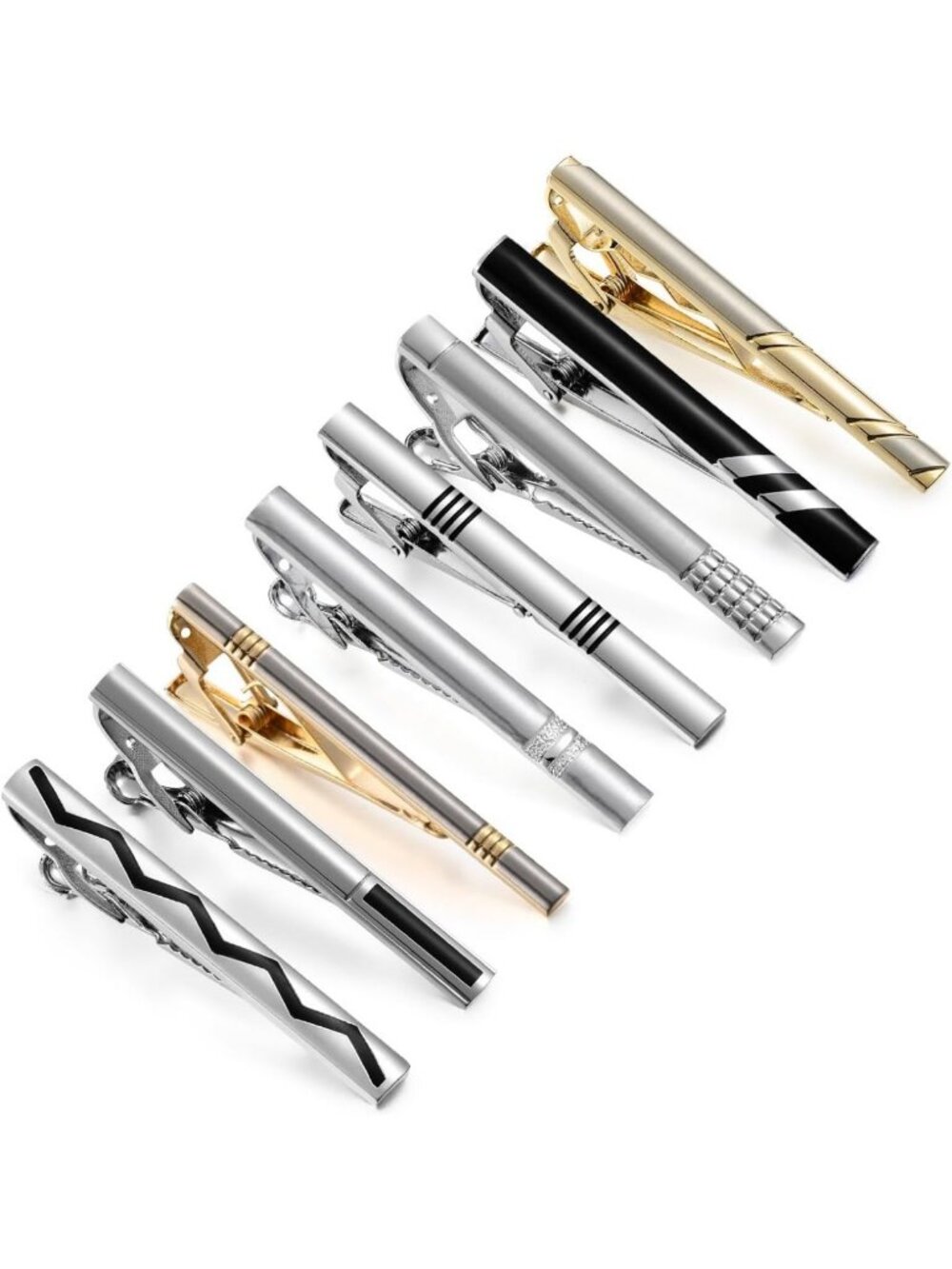 Classic Tie Bar Clips Set - 8 PCS Necktie Pins for Men, Business & Formal Wear